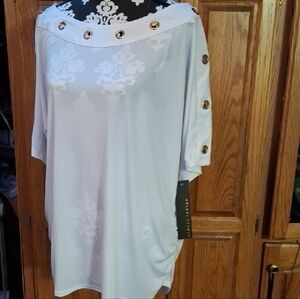 Chic White Blouse with Gold Button Details